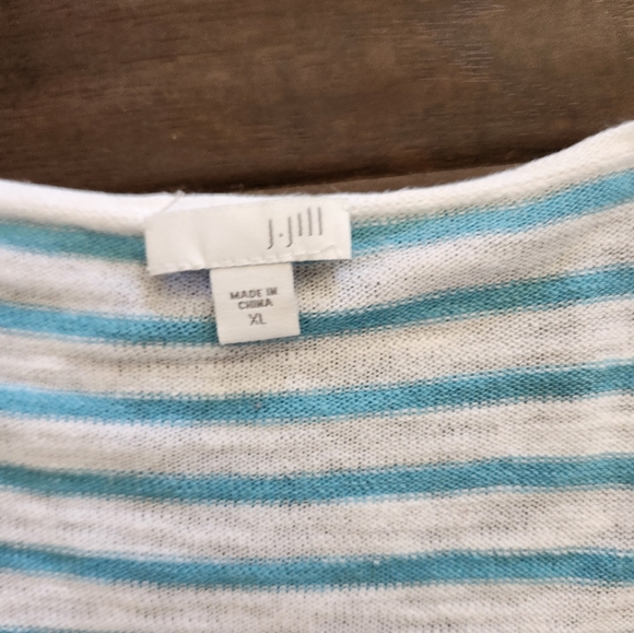 J Jill Striped Linen + Cotton Sweater in Aqua/Turquoise & White - Picture 4 of 6